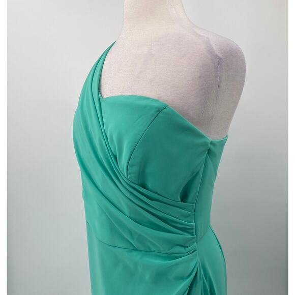 After Six Gown One Shoulder Draped Maxi Dress Sweetheart Gathered Turquoise 8 - Picture 5 of 10